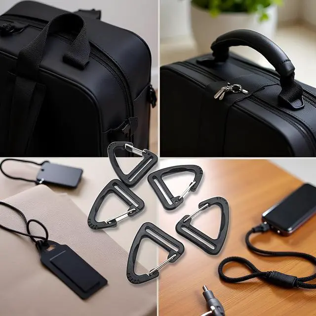 Alt view image 4 of 6 - 20 Pcs Black Plastic Triangle Carabiners 1 Inch Backpack Clasp Snap Hook for Lanyards, Handbags, Backpacks, Luggage, Buckles, Fasteners