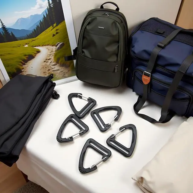 Alt view image 2 of 6 - 20 Pcs Black Plastic Triangle Carabiners 1 Inch Backpack Clasp Snap Hook for Lanyards, Handbags, Backpacks, Luggage, Buckles, Fasteners