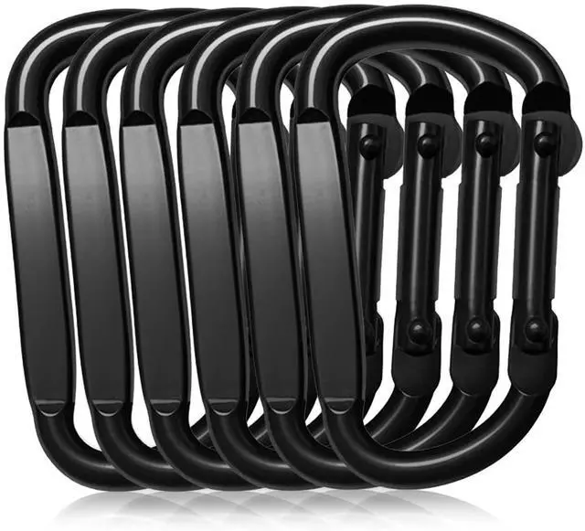 Main image of Carabiner Clips Heavy Duty, 2.4" Small D Ring Caribiniers - for Keychains, Camping, Hiking, Dog Leash, Black, 6PCS