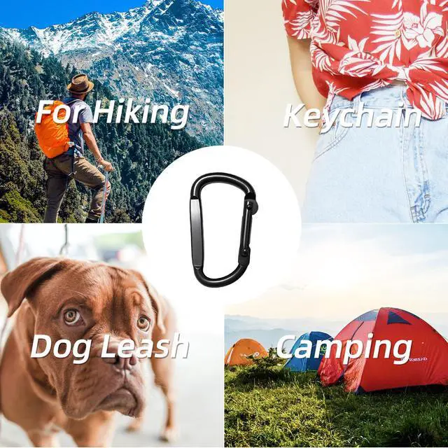 Alt view image 2 of 2 - Carabiner Clips Heavy Duty, 2.4" Small D Ring Caribiniers - for Keychains, Camping, Hiking, Dog Leash, Black, 6PCS