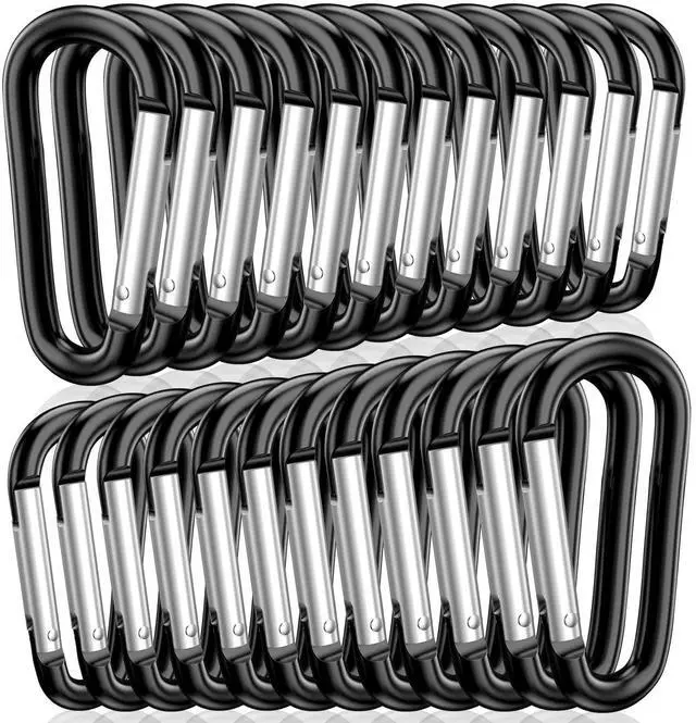 Main image of 2" Aluminum D Ring Carabiners Clip D Shape Spring Loaded Gate Small Keychain Carabiner Clip Set Outdoor Camping Mini Lock Snap Hooks Spring Link Key Chain Durable Improved 24 PCS, Black