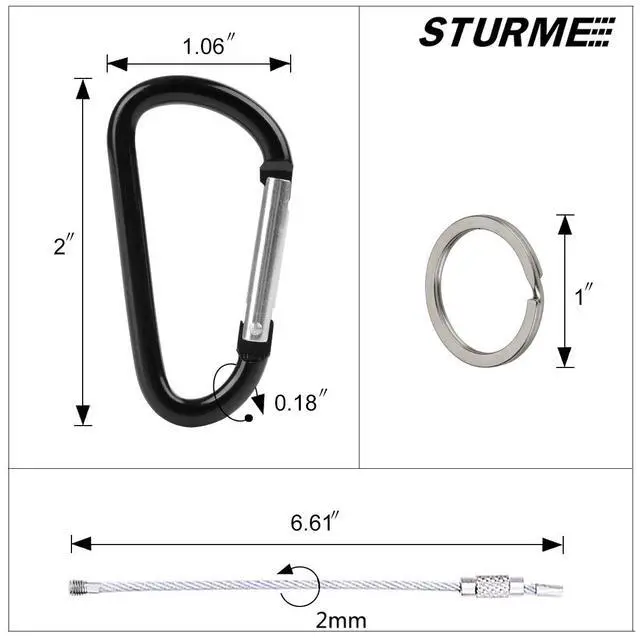 Alt view image 2 of 7 - 2" Aluminum D Ring Carabiners Clip D Shape Spring Loaded Gate Small Keychain Carabiner Clip Set Outdoor Camping Mini Lock Snap Hooks Spring Link Key Chain Durable Improved 24 PCS, Black