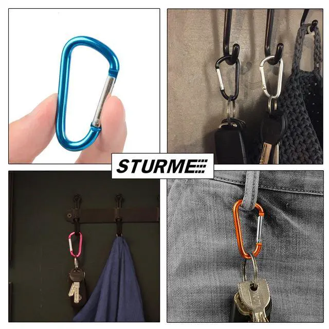 Alt view image 6 of 7 - 2" Aluminum D Ring Carabiners Clip D Shape Spring Loaded Gate Small Keychain Carabiner Clip Set Outdoor Camping Mini Lock Snap Hooks Spring Link Key Chain Durable Improved 24 PCS, Black