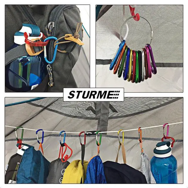 Alt view image 7 of 7 - 2" Aluminum D Ring Carabiners Clip D Shape Spring Loaded Gate Small Keychain Carabiner Clip Set Outdoor Camping Mini Lock Snap Hooks Spring Link Key Chain Durable Improved 24 PCS, Black