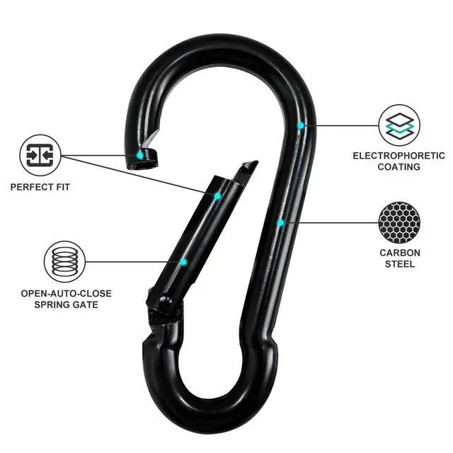 Alt view image 4 of 7 - Small Carabiner Clip Hook, 1.97 inch 10 pcs Black Heavy Duty Spring Snap Hook Key Chain, Carabiners Clips for Outdoor Camping, Swing Set, Hammock, Hiking Travel, Fishing, Quick Link Keychain