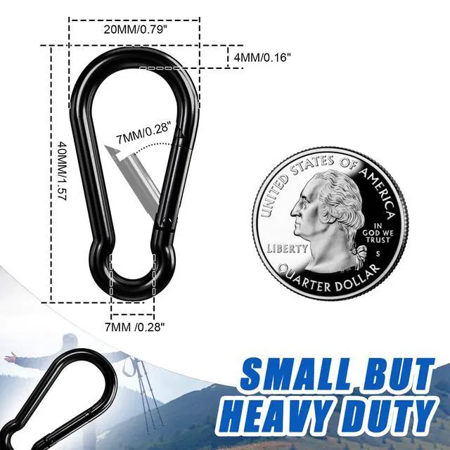 Alt view image 3 of 7 - Small Carabiner Clip Hook, 1.57 inch 10 pcs Black Heavy Duty Spring Snap Hook Key Chain, Carabiners Clips for Outdoor Camping, Swing Set, Hammock, Hiking Travel, Fishing, Quick Link Keychain