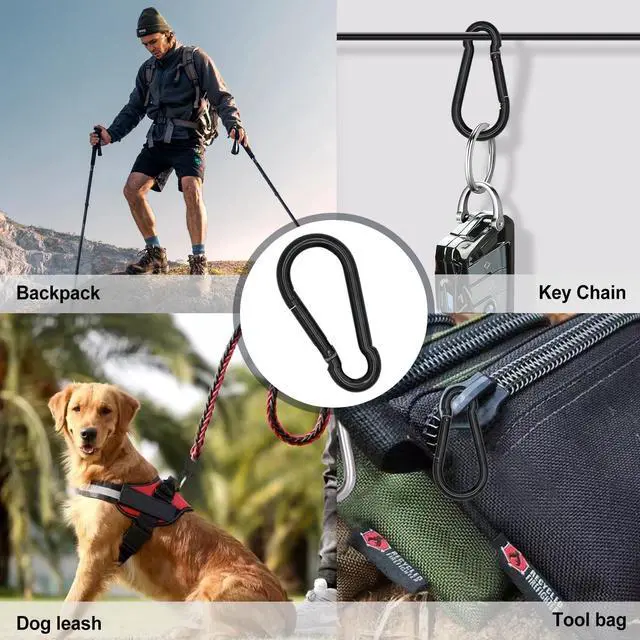 Alt view image 6 of 7 - Small Carabiner Clip Hook, 1.57 inch 10 pcs Black Heavy Duty Spring Snap Hook Key Chain, Carabiners Clips for Outdoor Camping, Swing Set, Hammock, Hiking Travel, Fishing, Quick Link Keychain