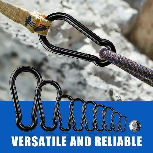 Alt view image 7 of 7 - Small Carabiner Clip Hook, 1.97 inch 10 pcs Black Heavy Duty Spring Snap Hook Key Chain, Carabiners Clips for Outdoor Camping, Swing Set, Hammock, Hiking Travel, Fishing, Quick Link Keychain
