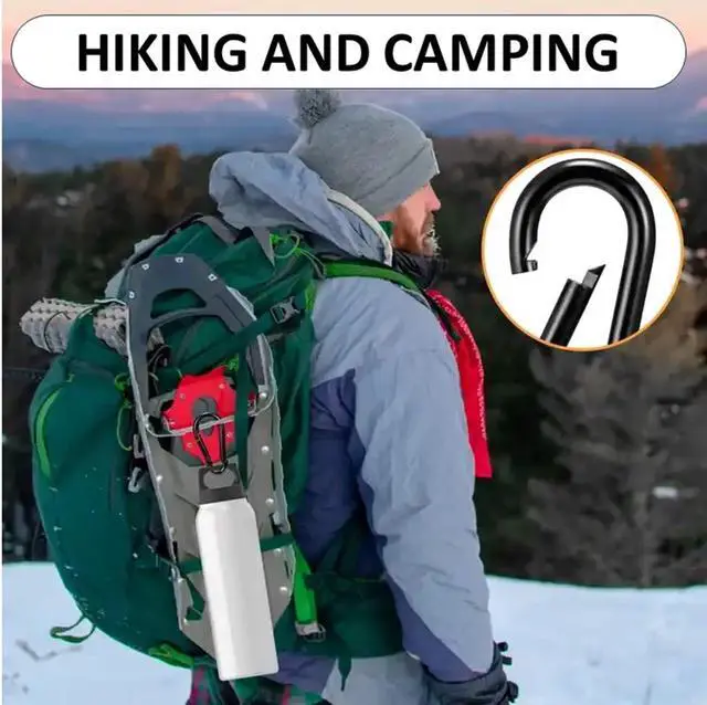 Alt view image 5 of 7 - Black & Silver Zinc-Galvanized Heavy Duty Bushcraft Carabiner Spring Snap Clip Link Hooks 200-500lb Load 2, 6 & 12 Packs (Black-5cm-2 Pack)