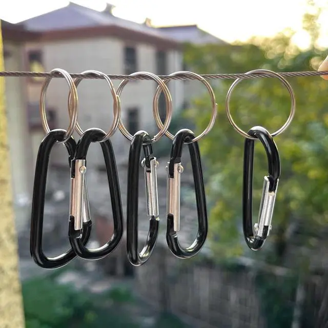Alt view image 7 of 7 - 30PCS Aluminum Carabiner Clips, 2" D Shape Spring Snap Hooks Carabiner with 30PCS Keyring Keychain Hook, Black