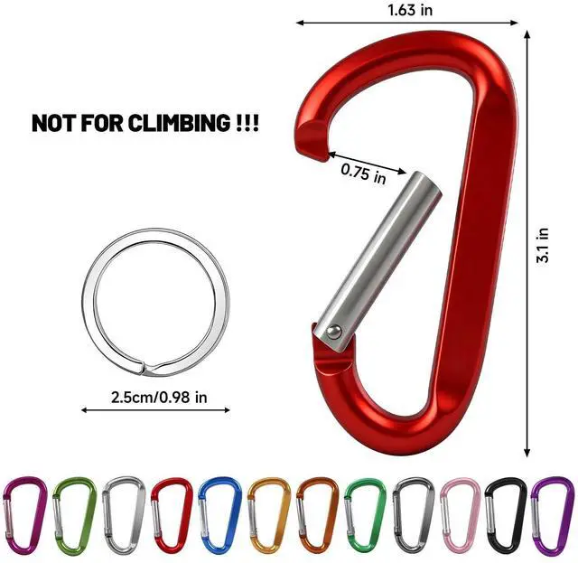 Alt view image 2 of 7 - 12PCS Carabiner Keychain Clip - 3" Aluminum Caribeener Key Clip,D Ring Shape Nonlocking Carabeaner Hook Buckle,Multi-Function Spring Snap Key Clips Tool for Home,Camping,Hiking,Traveling,Backpack
