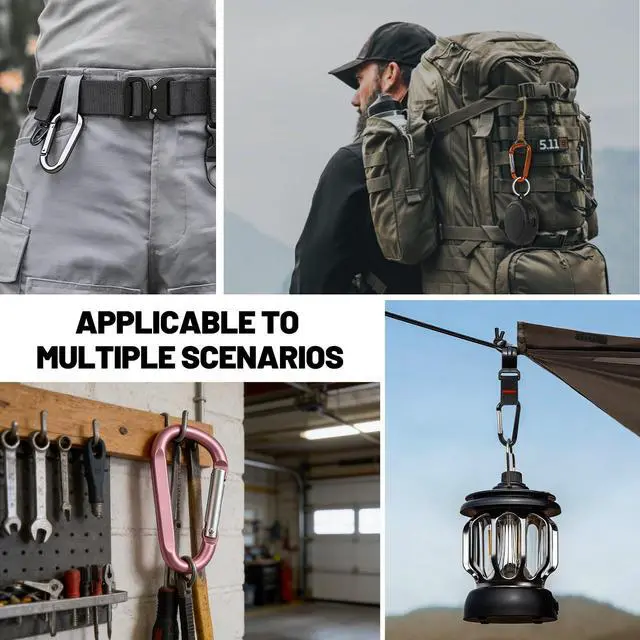 Alt view image 6 of 7 - 12PCS Carabiner Keychain Clip - 3" Aluminum Caribeener Key Clip,D Ring Shape Nonlocking Carabeaner Hook Buckle,Multi-Function Spring Snap Key Clips Tool for Home,Camping,Hiking,Traveling,Backpack