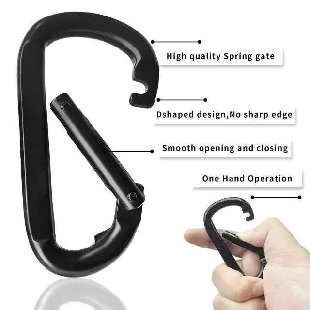 Alt view image 3 of 7 - Carabiner Clip, 3" Heavy Duty Small Carabiner 880 lbs, Black, D Shaped
