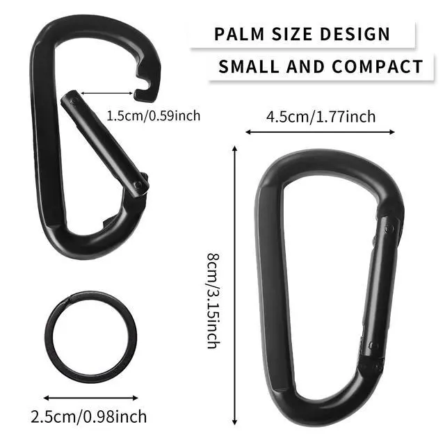 Alt view image 4 of 7 - Carabiner Clip, 3" Heavy Duty Small Carabiner 880 lbs, Black, D Shaped