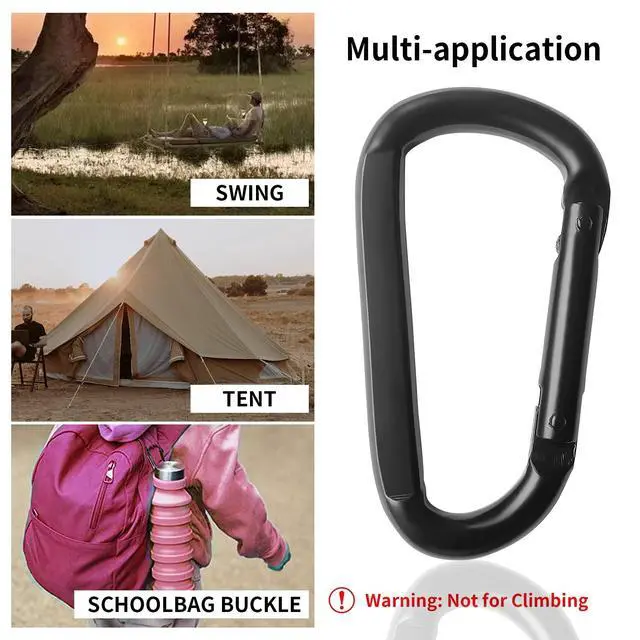 Alt view image 6 of 7 - Carabiner Clip, 3" Heavy Duty Small Carabiner 880 lbs, Black, D Shaped
