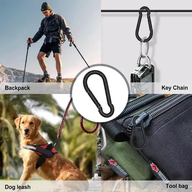 Alt view image 6 of 7 - Small Carabiner Clip Hook, 1.97 inch 10 pcs Black Heavy Duty Spring Snap Hook Key Chain, Carabiners Clips for Outdoor Camping, Swing Set, Hammock, Hiking Travel, Fishing, Quick Link Keychain