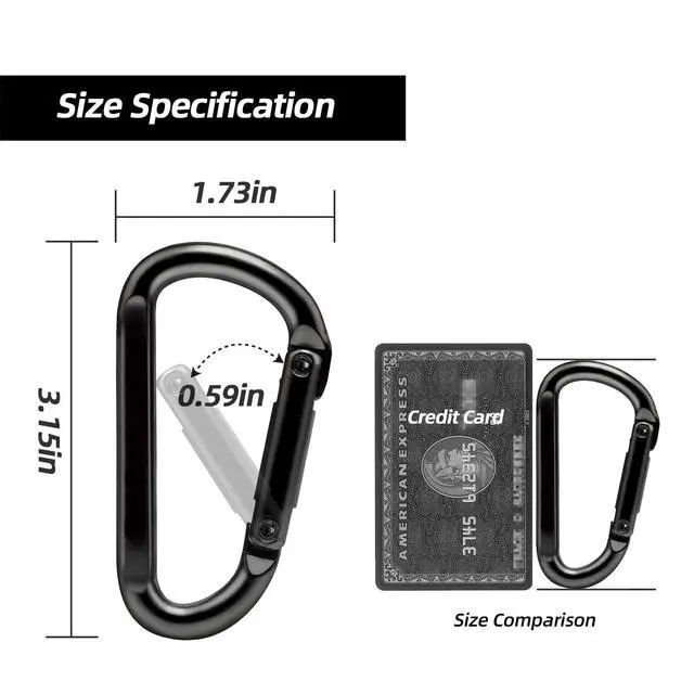 Alt view image 2 of 7 - Carabiner Clip, 860lbs, 3" Iron Heavy Duty Carabiner, D Shape Hook - Hammocks, Camping, Hiking Accessories, Keychains, Caribiniers for Dog Leash, Yoga Swing, Gym etc, Black
