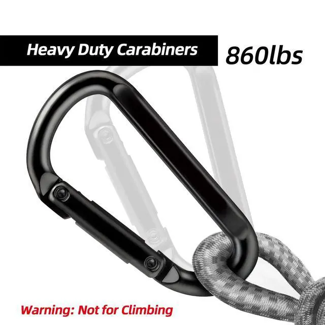 Alt view image 4 of 7 - Carabiner Clip, 860lbs, 3" Iron Heavy Duty Carabiner, D Shape Hook - Hammocks, Camping, Hiking Accessories, Keychains, Caribiniers for Dog Leash, Yoga Swing, Gym etc, Black