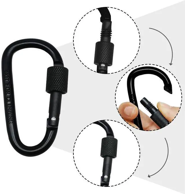 Alt view image 2 of 7 - 6PCS 3 Inch D-Shape Screw Locking Carabiner Clips for Outdoor Gear