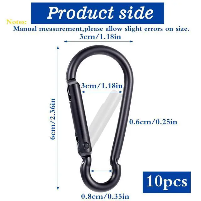 Alt view image 2 of 7 - 100PCS Small Carabiner Clip Spring Snap Hook Carabiners, 2.36" M6 Aluminum Alloy Keychain Carabiner, Black Small Carabiner Clip for Swing, Hammock, Hiking, Fishing, Camping