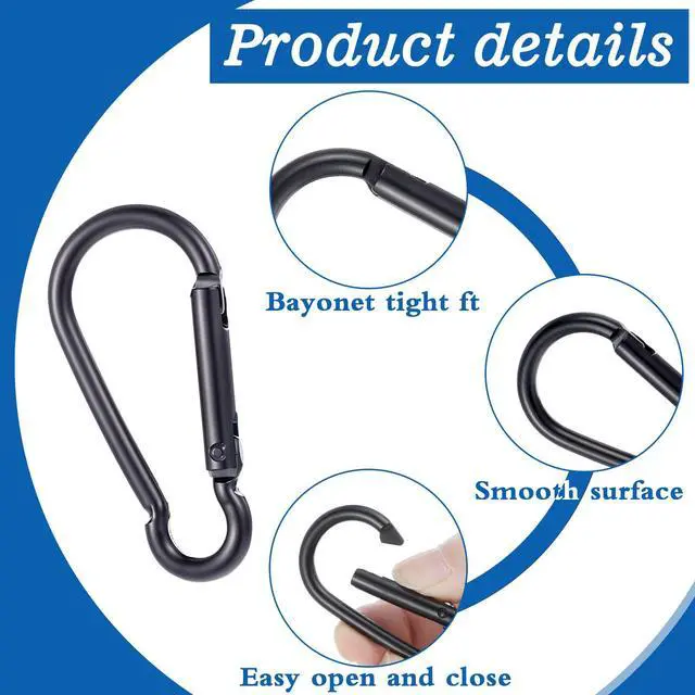 Alt view image 3 of 7 - 100PCS Small Carabiner Clip Spring Snap Hook Carabiners, 2.36" M6 Aluminum Alloy Keychain Carabiner, Black Small Carabiner Clip for Swing, Hammock, Hiking, Fishing, Camping