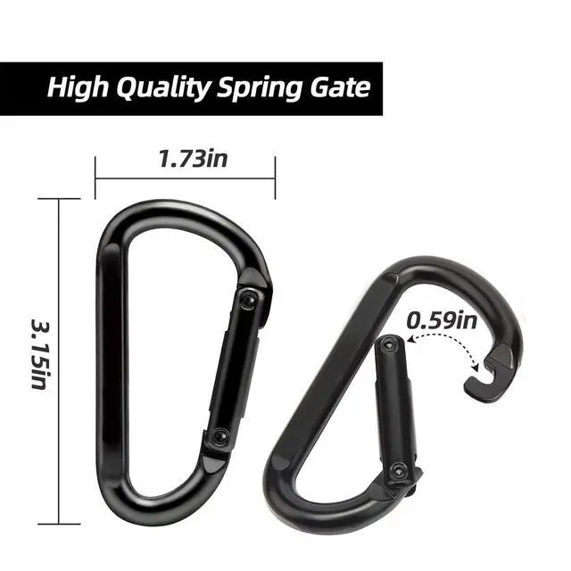 Alt view image 4 of 6 - Carabiner Clip, 860lbs, 3" Iron Heavy Duty Carabiner, D Shape Hook - Hammocks, Camping, Hiking Accessories, Keychains, Caribiniers for Dog Leash, Yoga Swing, Gym etc, Black, 6pcs
