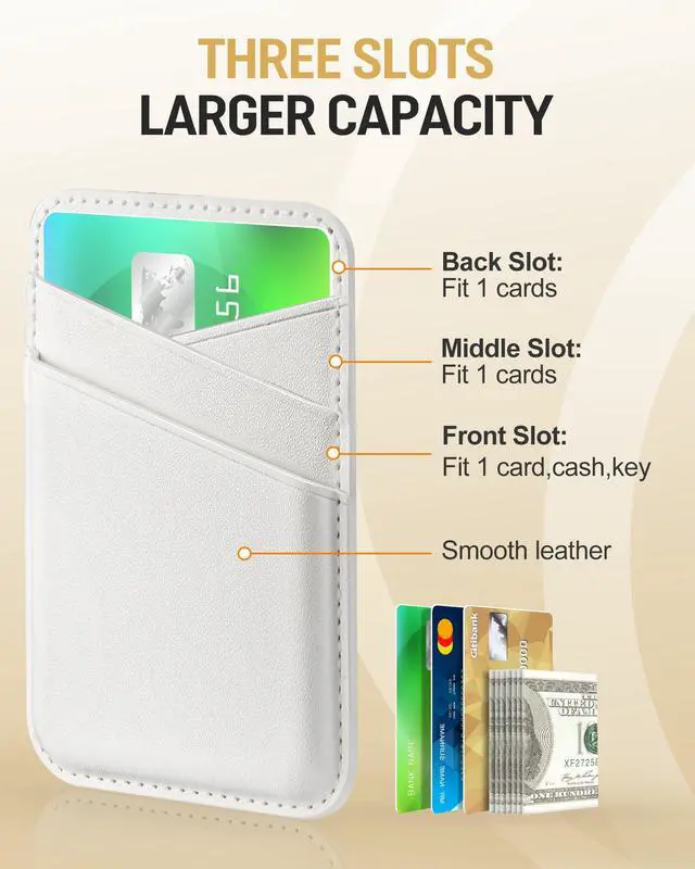 Alt view image 2 of 7 - Back of Phone Card Holder, Leather White Cell Phone Wallet Stick on