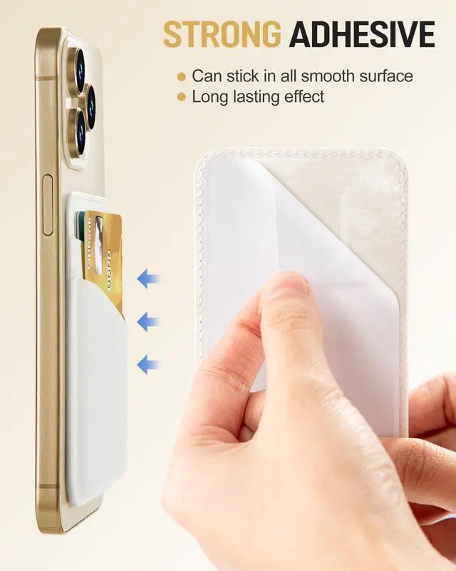 Alt view image 4 of 7 - Back of Phone Card Holder, Leather White Cell Phone Wallet Stick on