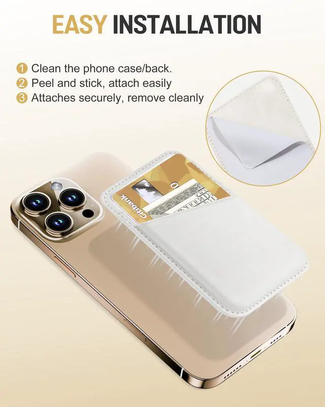 Alt view image 7 of 7 - Back of Phone Card Holder, Leather White Cell Phone Wallet Stick on