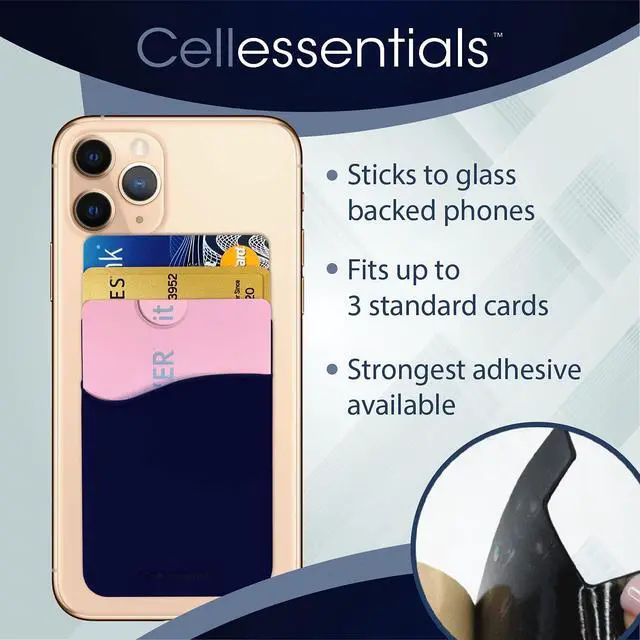 Alt view image 2 of 7 - USA Merchant Redesigned Card Holder - Silicone Stick on Cell Phone Wallet with Pocket for Credit Card ID Business Card - iPhone Android & Smartphones (Navy)