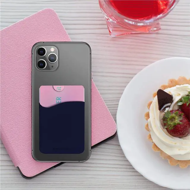 Alt view image 4 of 7 - USA Merchant Redesigned Card Holder - Silicone Stick on Cell Phone Wallet with Pocket for Credit Card ID Business Card - iPhone Android & Smartphones (Navy)
