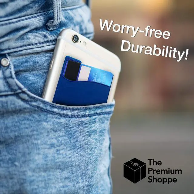 Alt view image 7 of 7 - USA Merchant Redesigned Card Holder - Silicone Stick on Cell Phone Wallet with Pocket for Credit Card ID Business Card - iPhone Android & Smartphones (Navy)