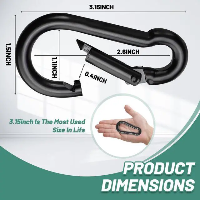 Alt view image 2 of 7 - 3.1 Inch Heavy Duty Gym Carabiner Load 1000lbs, 4 Pack Large Carabiner Clips, Black Carabiner for Fitness Attachment, Gym, Outdoor, Swing, Hammock, Hiking