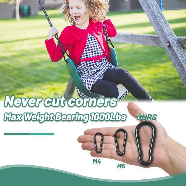 Alt view image 3 of 7 - 3.1 Inch Heavy Duty Gym Carabiner Load 1000lbs, 4 Pack Large Carabiner Clips, Black Carabiner for Fitness Attachment, Gym, Outdoor, Swing, Hammock, Hiking