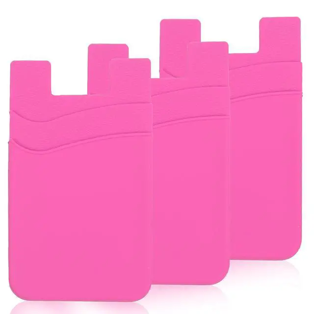 Main image of 3 Pack Hot Pink Adhesive Phone Wallet Stick on Card Holder for Phone Case