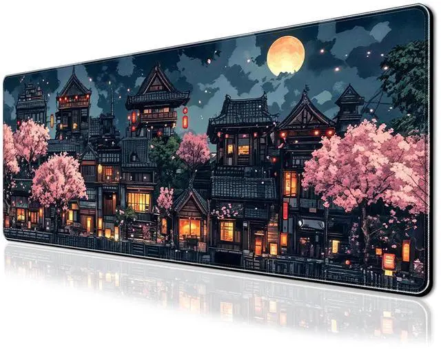 Main image of Anime Cherry Blossom & Night Scene Desk Mat - Non-Slip XL/XXL Gaming Mouse Pad with Rubber Base, Durable Computer Accessory for Home Office, Gift for Gamers