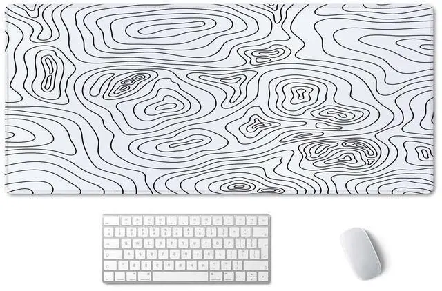 Main image of White Topographic Desk Mat - Extended Gaming Mouse Pad (35.5x15.7 in), Large Non-Slip Rubber Base with Stitched Edges