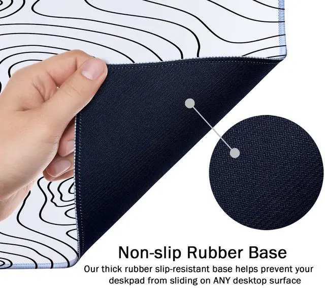 Alt view image 6 of 7 - White Topographic Desk Mat - Extended Gaming Mouse Pad (35.5x15.7 in), Large Non-Slip Rubber Base with Stitched Edges