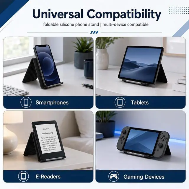 Alt view image 6 of 6 - Flexible Silicone Phone Holder,Foldable Silicone Phone Holder,Flexible Phone Stand,Adjustable Foldable Holder for Phones Tablets Laptops, Portable Tablet Stand(Black)