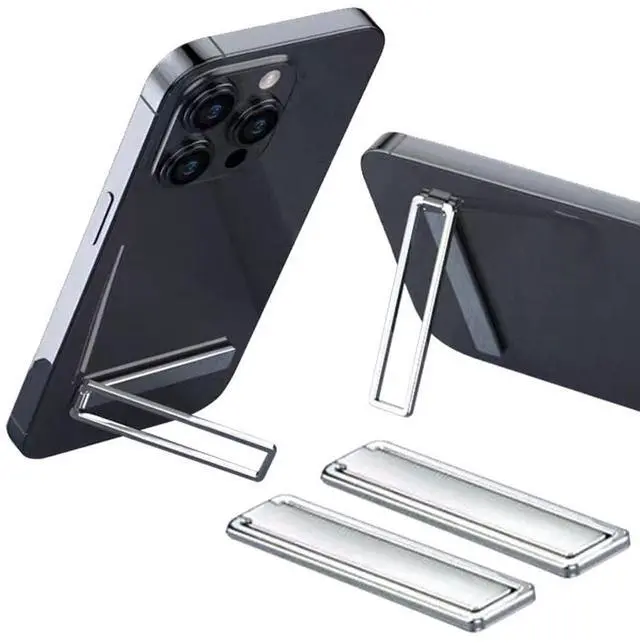 Main image of 2 Pack Cell Phone Kickstand,Ultra-Thin Vertical and Horizontal Phone Stand Folding Invisible Portable Adjustable Metal Phone Holder Stand for Desk,Compatible with iPhone Samsung Android (Silver)
