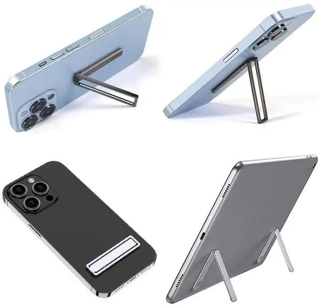 Alt view image 3 of 7 - 2 Pack Cell Phone Kickstand,Ultra-Thin Vertical and Horizontal Phone Stand Folding Invisible Portable Adjustable Metal Phone Holder Stand for Desk,Compatible with iPhone Samsung Android (Silver)