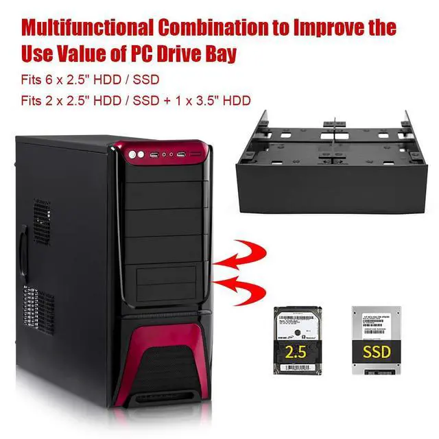 Alt view image 2 of 7 - Hard Disk Drive Mounting Kit, 2.5" / 3.5" HDD / SSD to 5.25" Floppy Drive Bay Computer Mounting Bracket