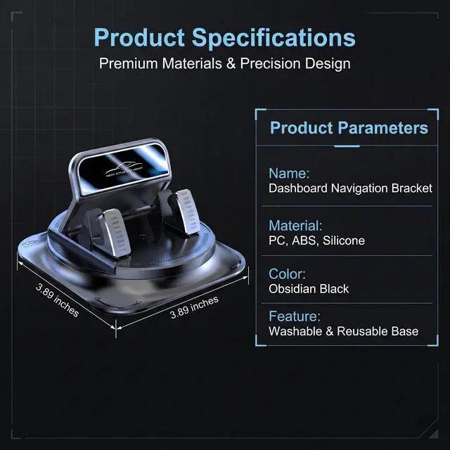 Alt view image 2 of 6 - Car Dashboard Phone Holder, 360-degrees Rotating Non-Slip Navigation Mount, Auto-Locking Portable Stand with Self-Adhesive, Universal Wider Bracket for Most Size Smartphones (Black)