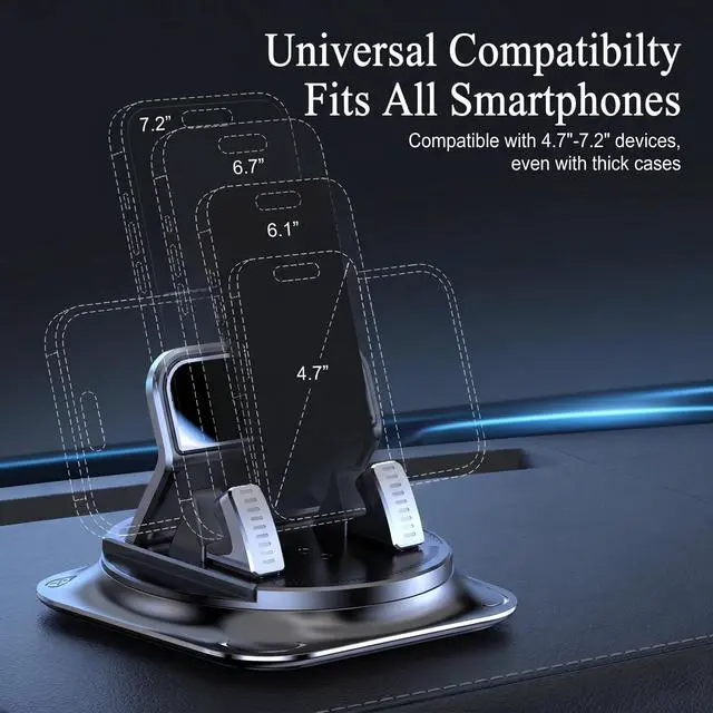 Alt view image 4 of 6 - Car Dashboard Phone Holder, 360-degrees Rotating Non-Slip Navigation Mount, Auto-Locking Portable Stand with Self-Adhesive, Universal Wider Bracket for Most Size Smartphones (Black)
