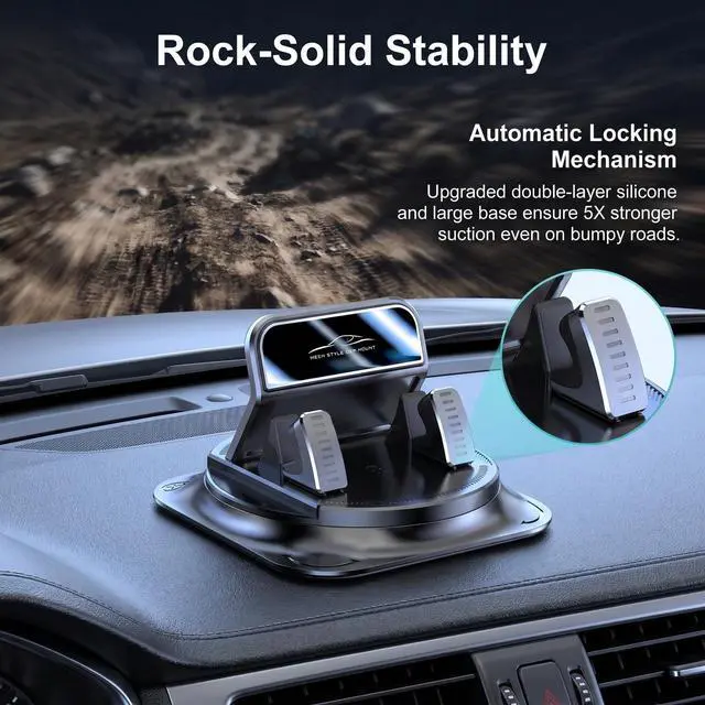 Alt view image 5 of 6 - Car Dashboard Phone Holder, 360-degrees Rotating Non-Slip Navigation Mount, Auto-Locking Portable Stand with Self-Adhesive, Universal Wider Bracket for Most Size Smartphones (Black)
