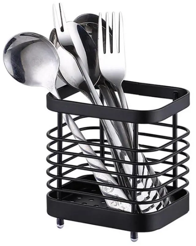 Main image of Utensil Holder, Stainless Steel Sink Drying Rack, Silverware Cutlery Flatware Holder, Cutlery Drainer for Utensils, Rust-Proof Kitchen Sink Organizer (Black)