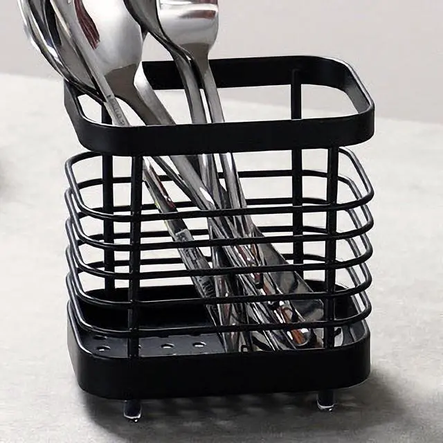 Alt view image 2 of 6 - Utensil Holder, Stainless Steel Sink Drying Rack, Silverware Cutlery Flatware Holder, Cutlery Drainer for Utensils, Rust-Proof Kitchen Sink Organizer (Black)