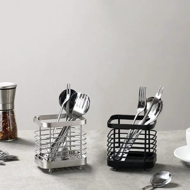Alt view image 4 of 6 - Utensil Holder, Stainless Steel Sink Drying Rack, Silverware Cutlery Flatware Holder, Cutlery Drainer for Utensils, Rust-Proof Kitchen Sink Organizer (Black)