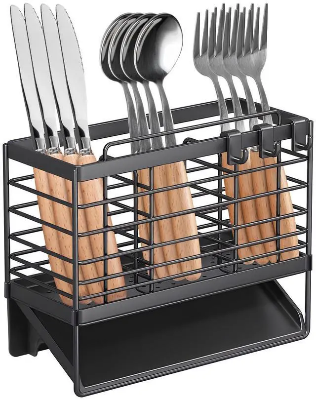 Main image of Utensil Holder, Kitchen Drying Rack with Plastic Automatic Drain Tray