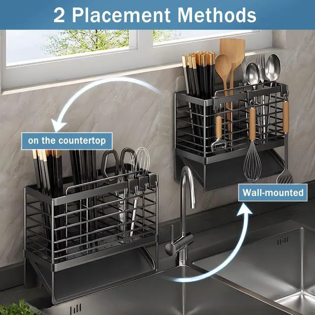 Alt view image 5 of 7 - Utensil Holder, Kitchen Drying Rack with Plastic Automatic Drain Tray